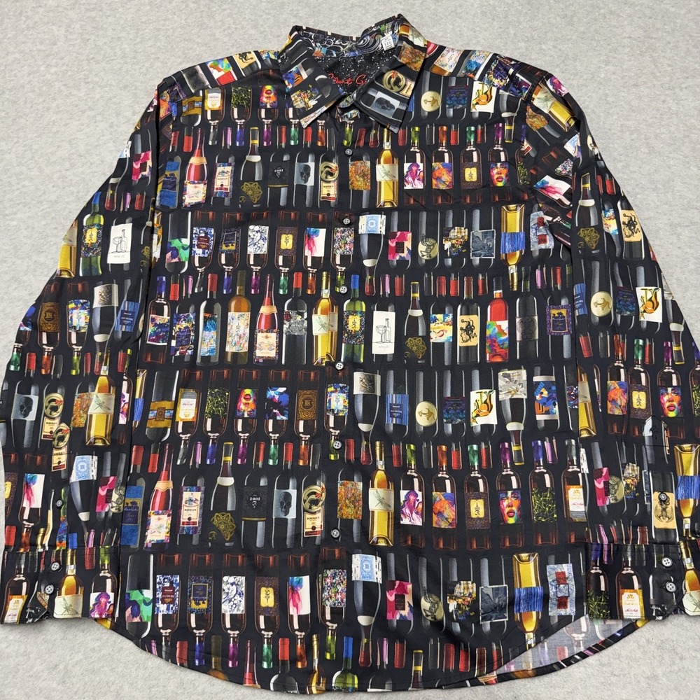 Robert Graham Sommelier Shirt Mens 3XL Multicolor Wine Bottle Print Long Sleeve